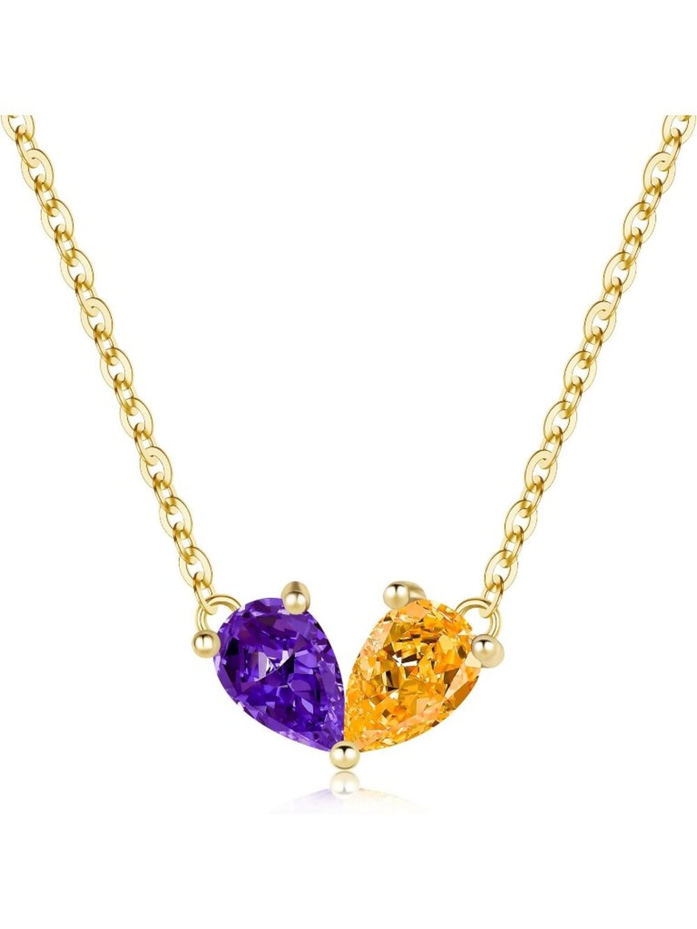 Women's Yellow And Purple 14 K Dainty Gold Plated Heart Birthstone Necklaces